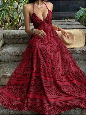 Beautiful Sunnyshic Boho Tie Strap Backless Maxi Dress